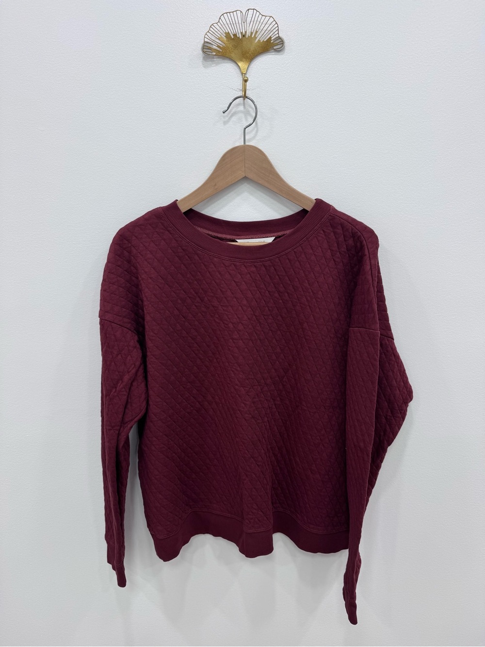 Garnet Hill Sweatshirt Quilted Crewneck Organic Cotton Boxy Fit Sz Lg